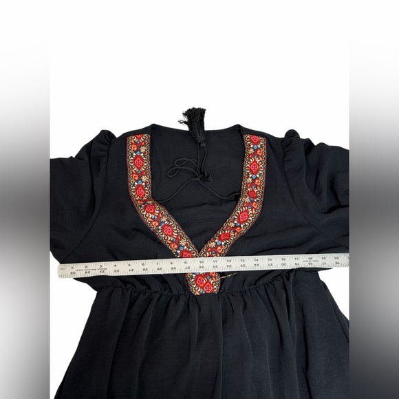 SHEIN Boho Black Embroidered V-Neck Dress - Size 0XL - Picture 4 of 8